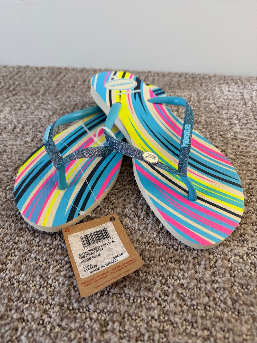 Customized Havaianas Flip Flops with Blue Glitter Straps and Scorpio Charm
